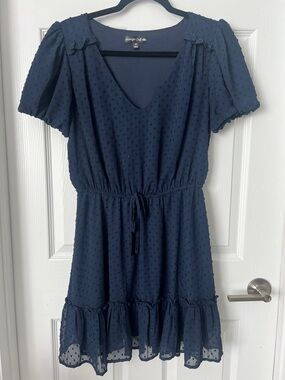 Midnight Doll Navy V-Neck Short Sleeve Dress